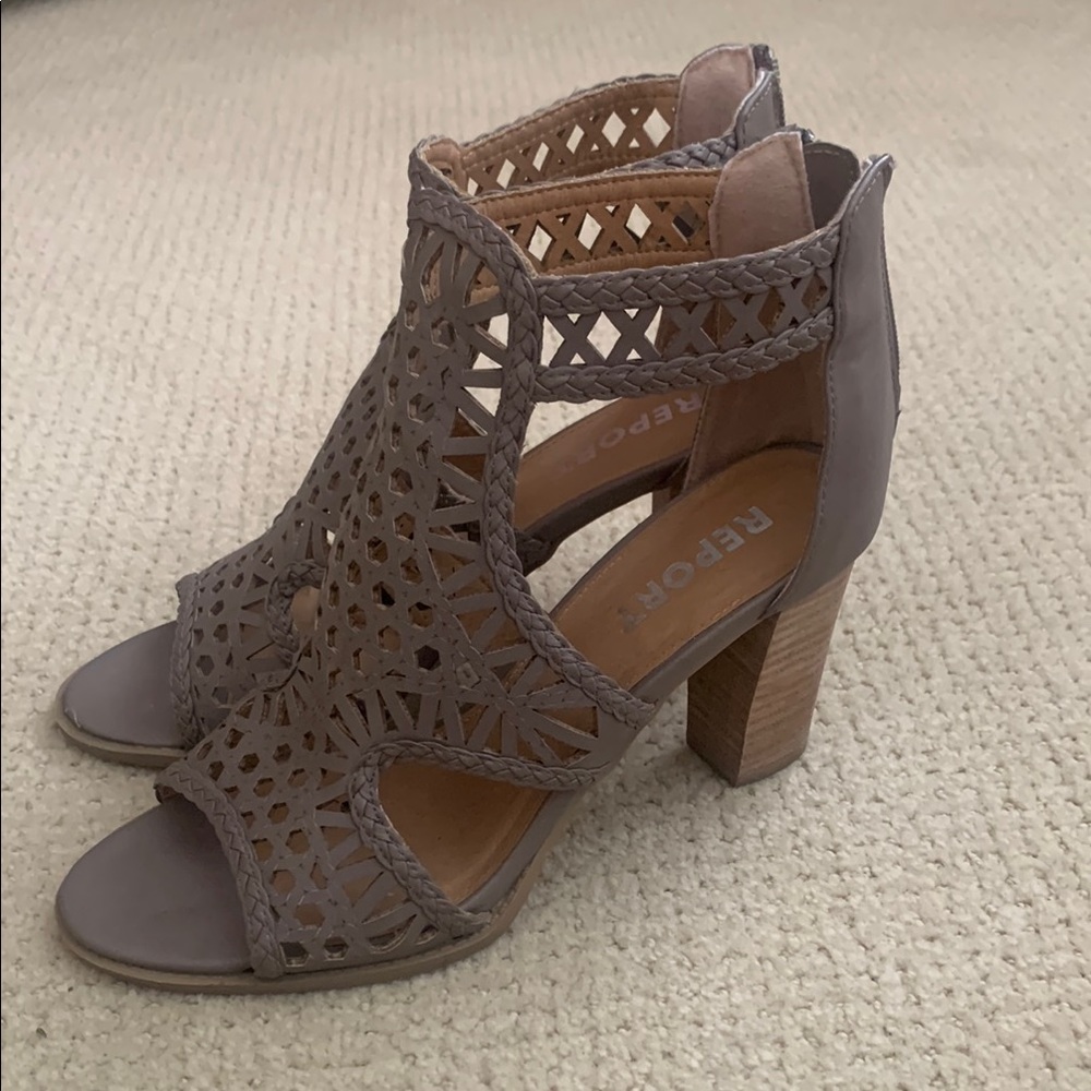 Report Brown Suede Heels with Lattice Design